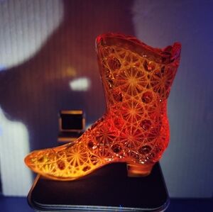 Vintage Fenton Amberina Cadmium Starburst Glass Boot